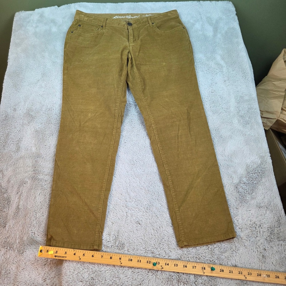 Eddie Bauer Corduroy Pants Womens P8 Boyfriend Slim Leg Stretch Mustard Gold